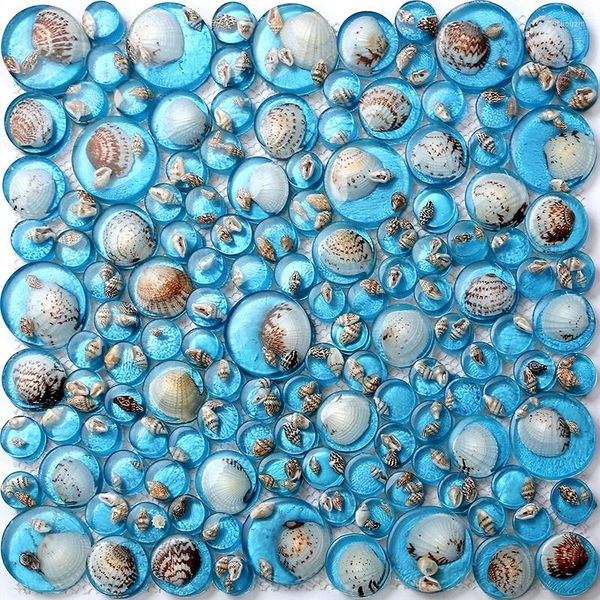 Adesivi murali Mediterraneo Blu Rotondo Resina Conchiglia Mosaico Piastrelle Decorazione fai da te 7 Opzioni colore 11 Fogli/confezione