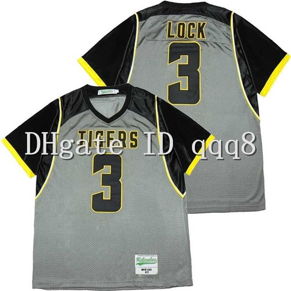 QQQ8 de alta qualidade 1 HHigh School Tigers #3 Drew Lock Jersey Gray 100% costura de futebol americano Jersey Size S-xxxl