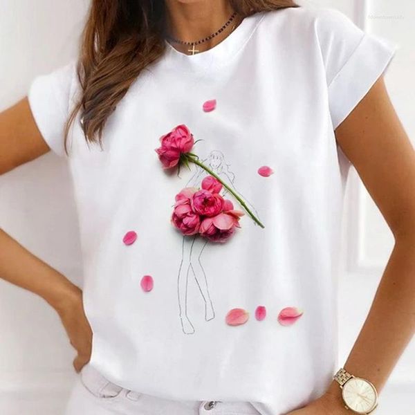 T-shirt da donna T-shirt da donna moda estate tacchi alti farfalla fiore regina grafica t-shirt casual base bianca a maniche corte allentata
