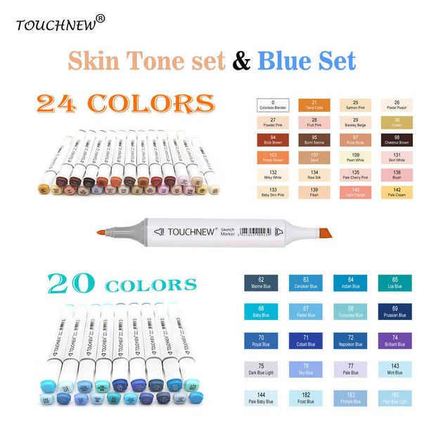 TouchNew 24/20Colors Tone Tone Marker Blue Set Set Sketch Allog Marker