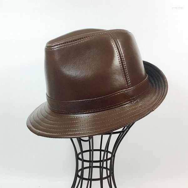 Berretti Uomo British For Fedora Caps Donna Street Passerella Modelli Cappello a cilindro in vera pelle Uomo Hip-Hop Jazz Cappelli da cowboy Cilindro Chapeau