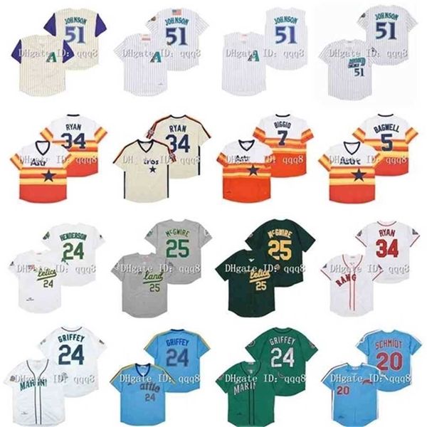 qqq8 Air01 Vintage Baseball Jersey 51 Randy Johnson 24 Jr. Ken Griffey Jr. 34 Nolan Ryan 7 Craig Biggio 5 Jeff Bagwell 24 Rickey Henderson Jersey Mark