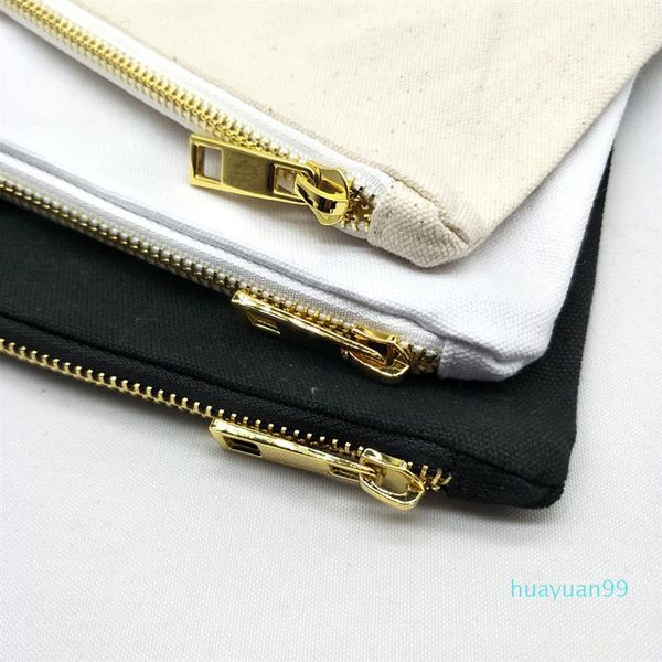 Bolsa de maquiagem de lona em branco new-7x10in com revestimento de cores combinando zip dourado preto saco de saco de higiene pessoal de cosm￩tico branco preto