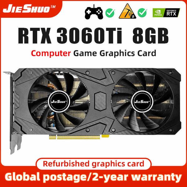 PARDE DE VÍDEO JIESHUO RTX 3060TI 8G CARTA DE GRAPHICS DE COMPUTADOR GDDR6 8nm 256bit RTX3060TI 8G Office Graphic Card