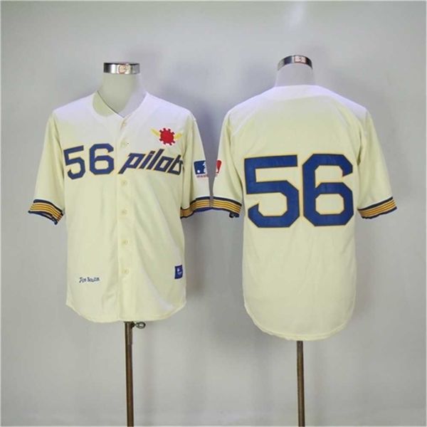 qqq8 Air01 1969 Seattle Pilots Maglia da baseball Jim Bouton Crema retrò 56 Camicie Jim Bouton Maglie vintage cucite a buon mercato