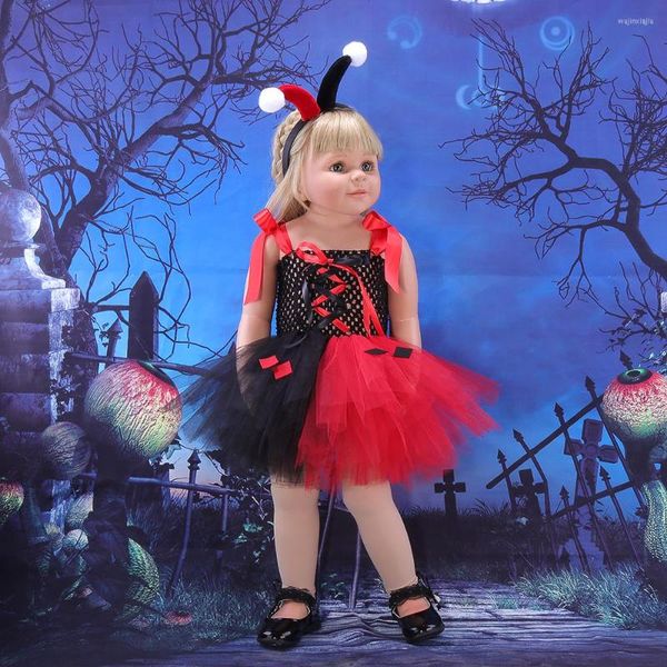 Abiti da ragazza Abito rosso nero per bambine Festa per neonato in tulle estivo per bambino Costume cosplay per primo compleanno