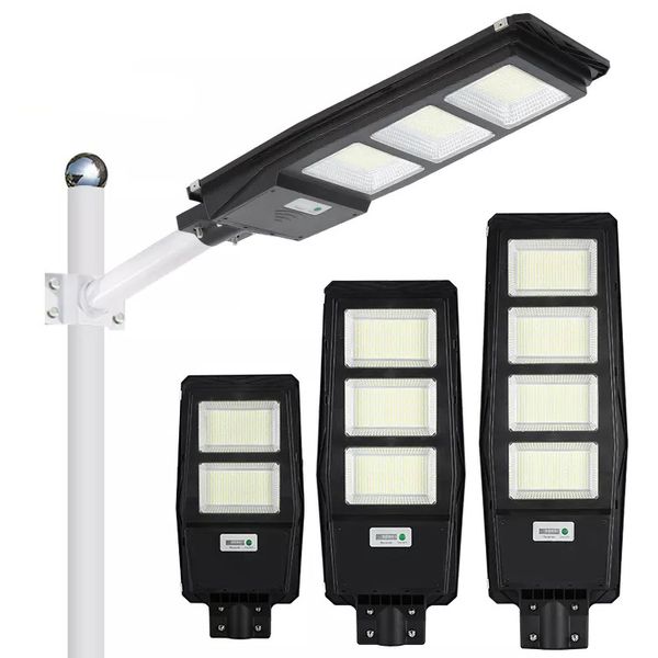 LED Solar Street Light IP65 100W 200W 300W Sensor de movimento do radar Smart Lighting Light Outdoor para pátio Piazza Yard com controle remoto e poste