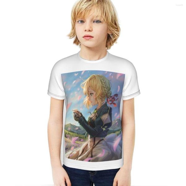 Herren-T-Shirts 2023 Violet Evergarden Jungen Kurzarm-Rundhalsausschnitt Weiches T-Shirt Mädchen-Drucketikett Lässig