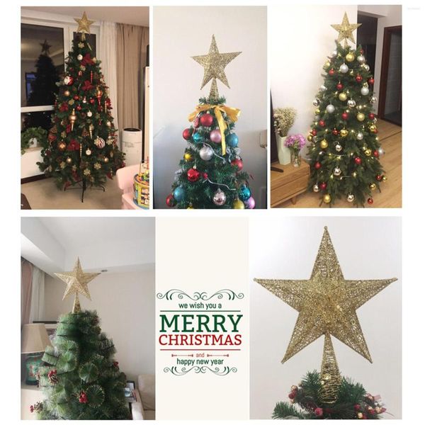 Noel Dekorasyonları 15/2520cm 3d Beş noktalı Altın Toz Flaş Ağacı Topoer Merry Ana Masa Topper Xmas Dekor
