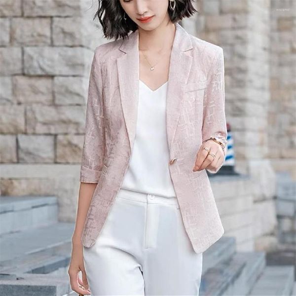 Abiti da donna Estate rosa corto in pizzo scava fuori blazer da donna giacca femminile primavera moda sottile casual sottile giacca da ufficio da lavoro