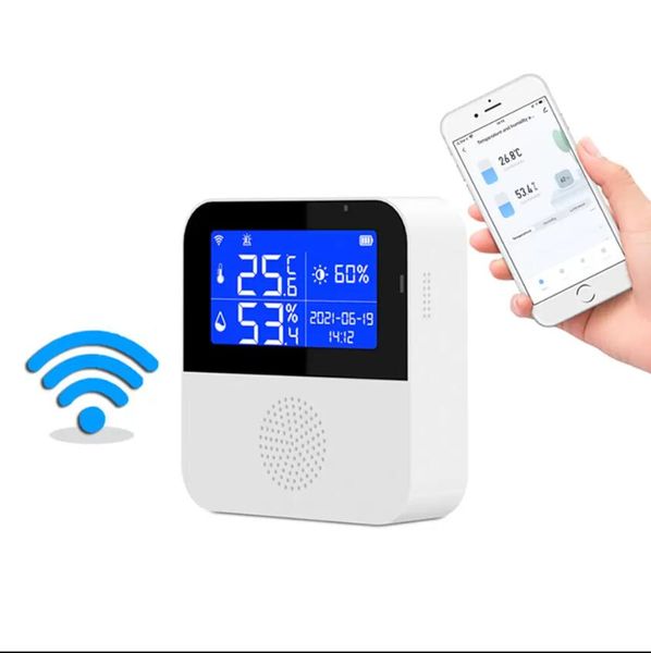 Sensore di temperatura Smart Home Control Tuya WiFi Rilevatore di luce e umidità Schermo a colori Termometro Sensore Interno Esterno