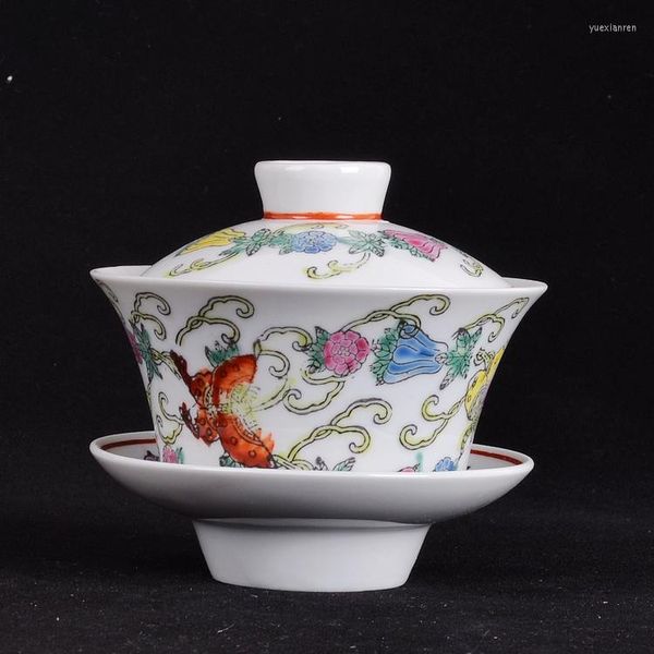 Tassen Untertassen Jingdezhen Fabrikgefertigtes Porzellan Handbemalte weiße Melone Schmetterlingsdeckel Schüssel Tee