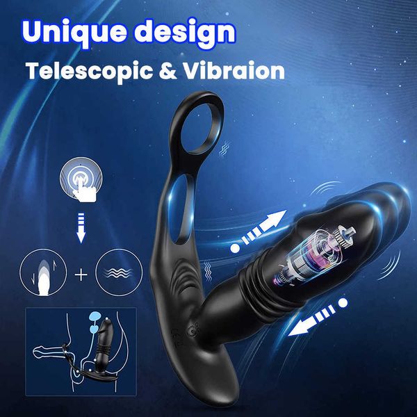 Beauty Items Telescopische Anale Vibrator Prostaat Massage Butt Plug Stimulator Vertraging Ejaculatie Penis Ring sexy Speelgoed Voor Gay M