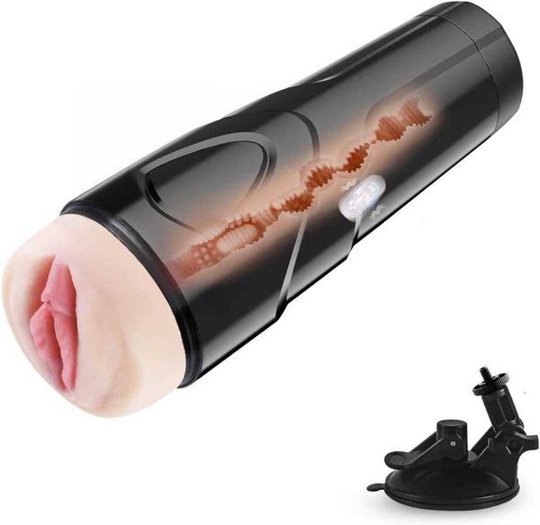 Vibrierender männlicher Masturbator, Cup für Erwachsene, Sexspielzeug mit starker Saugbasis für freihändiges Spielen, 3D-Taschen-Vagina, Muschi, 10 Vibrationen