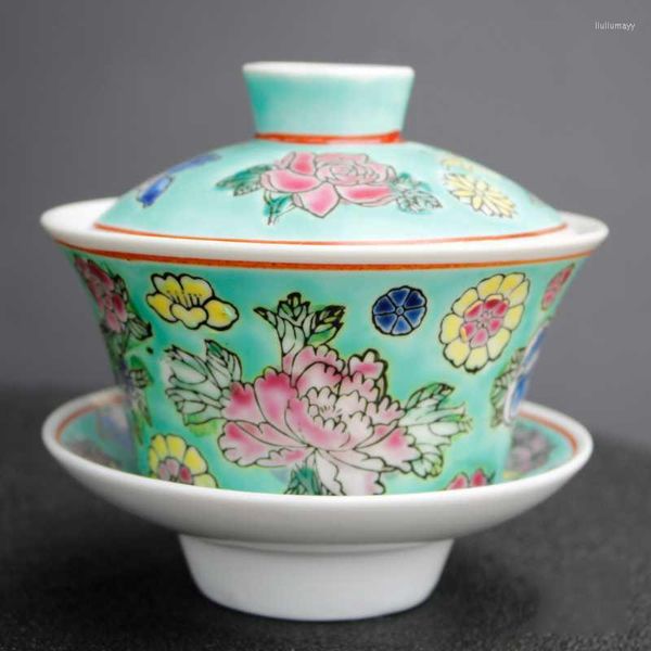 Copos pires antigos jingdezhen porcelana pastel capa de flor preta tigela tigela de fábrica pintada à mão