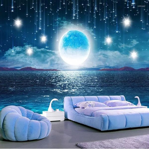 Duvar Kağıtları Özel Po Güzel Gece Yıldızlı Sky Moon Işık Duvar Bezi Salon TV Arka Plan 3D Duvar Kağıdı Ev Dekor