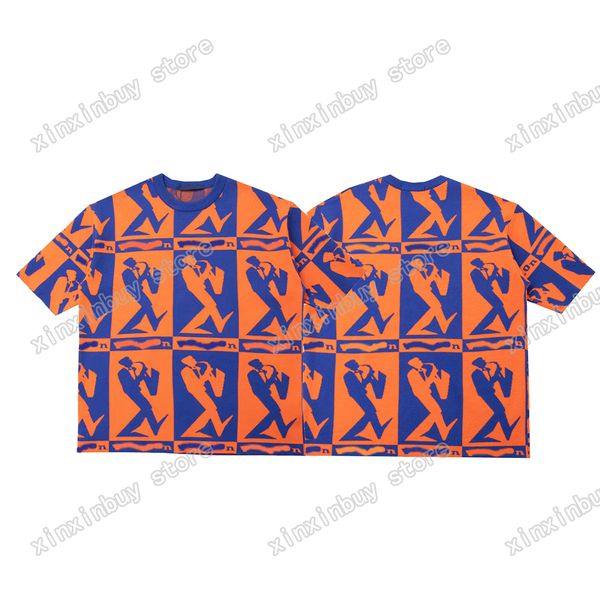 xinxinbuy T-shirt da uomo firmata T-shirt lavorata a maglia Paris lettere musicisti jacquard cotone manica corta donna bianco blu arancio XS-L