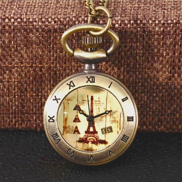 Taschenuhren 6100Kupfer, transparent, kreativ, Retro, gelb, Pariser Turm, große Uhr