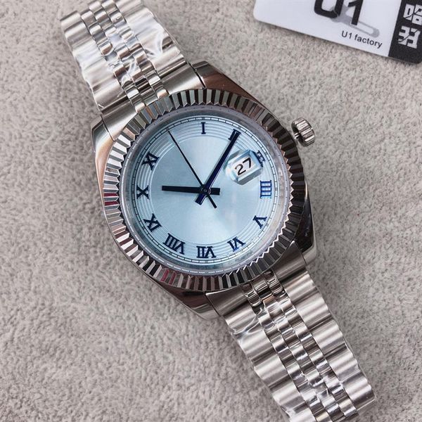 ST9 Datejust-Uhr aus Stahl, 41 mm, 2813, automatisches mechanisches Uhrwerk, babyblaues Zifferblatt aus Stahl, geriffelte Lünette, Saphir-V3-Armband, Herrenuhr 204N