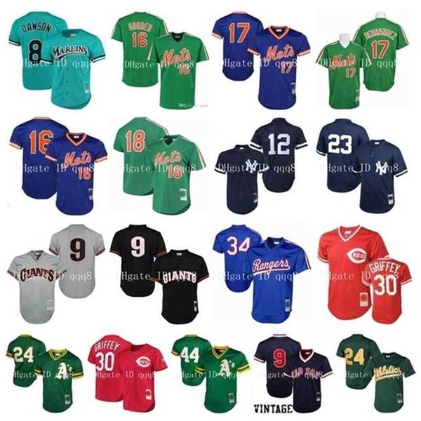 QQQ8 Air01 Vintage Mesh Jersey Ken Griffey Jr. Dwight Gooden Ted Williams Hernandez Darryl Çilek Andre Dawson Henderson Wade Boggs Retro Beyzbol