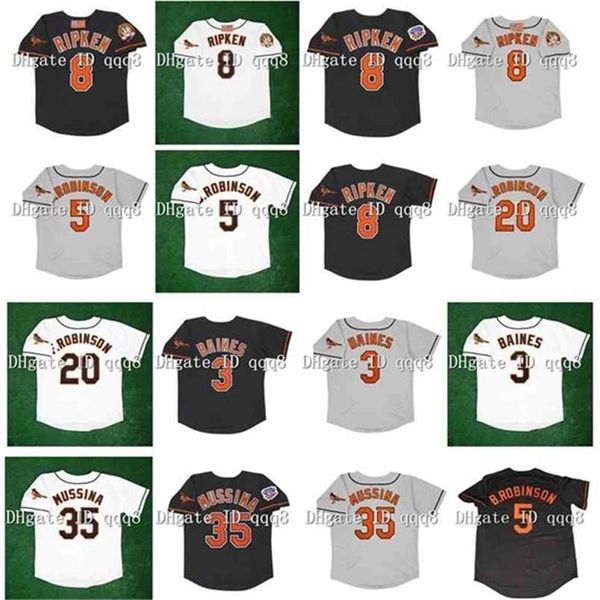 QQQ8 AIR01 Vintage 1997 Бейсбол Джерси 8 Cal Ripken Jr. 5 Brooks Robinson 35 Mike Mussina 25 Rafael Palmeiro 20 Фрэнк Робинсон 3 Гарольд Бейнс.