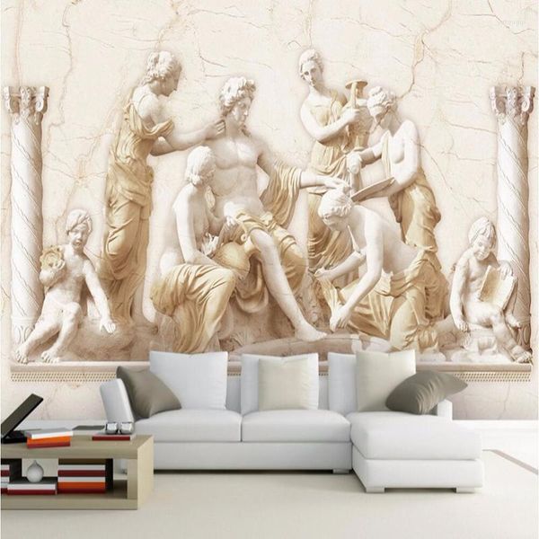 Tapeten Europäischen Stil Vintage Wand Tuch 3D Geprägte Römische Statue Wandbild PO Tapete Wohnzimmer TV Hintergrund Abdecken Rolle