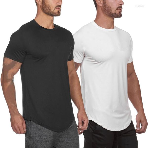 Herren T-Shirts Herren Hip Hop Curve Saum T-Shirt Einfarbig Rundhalsausschnitt Tops T-Shirt Männer Kurzarm T-Shirt Streetwear Männliche Swag Lustige Kleidung