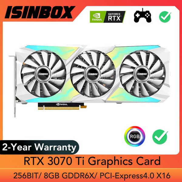 ISINBOX RTX 3070 Ti Cartão de vídeo 8GB GDDR6X 256BIT Video Video Video Card para Nvidia geForce RTX 3070TI 8 GB 3 DP HD PCIE4.0 X16 GPU