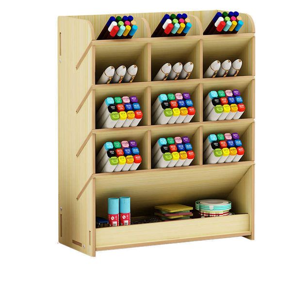 Organizador de mesa de madeira Multifuncional Diy Pen Pen Box Desktop estacionário em casa Office Storage Storage Rack