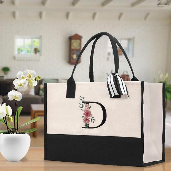 Envolva de presentes Nome personalizado Tote Bag Cotton Canvas e Chique personalizado Data Praia Dama de honra Graduação