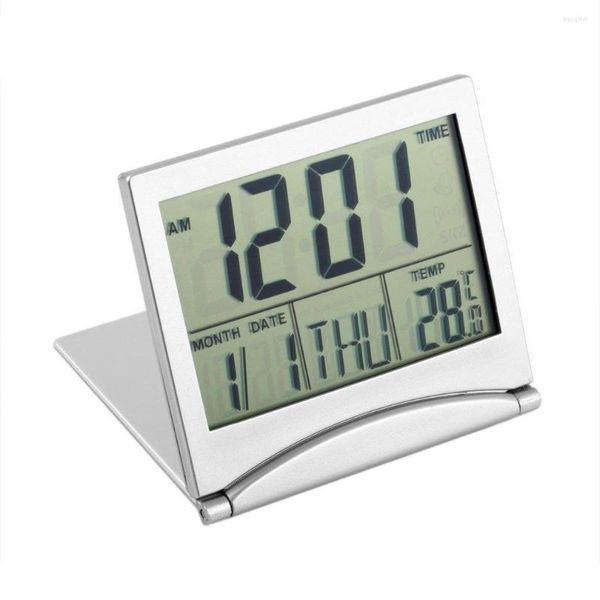 Orologi da tavolo Design moderno Pieghevole Scrivania portatile Display LCD digitale Calendario Sveglia Copertura flessibile Data Time