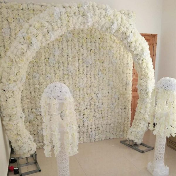 Tema branco Weddding Cenário de decoração do arco de decoração com parede de flores para o corredor da festa citada citada na coluna romana estágio diy adereços