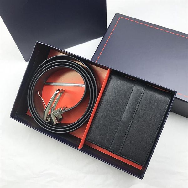 C￳digo 1285 Moda Genuine Leather Men Wallet Belt Set Man Purse com portadores de bolso de moeda High Quality186V
