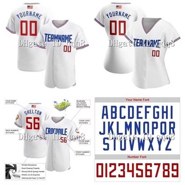 qqq8 air01 personalizado branco-royal vermelho autêntico American Fashion Fashion Baseball Jersey