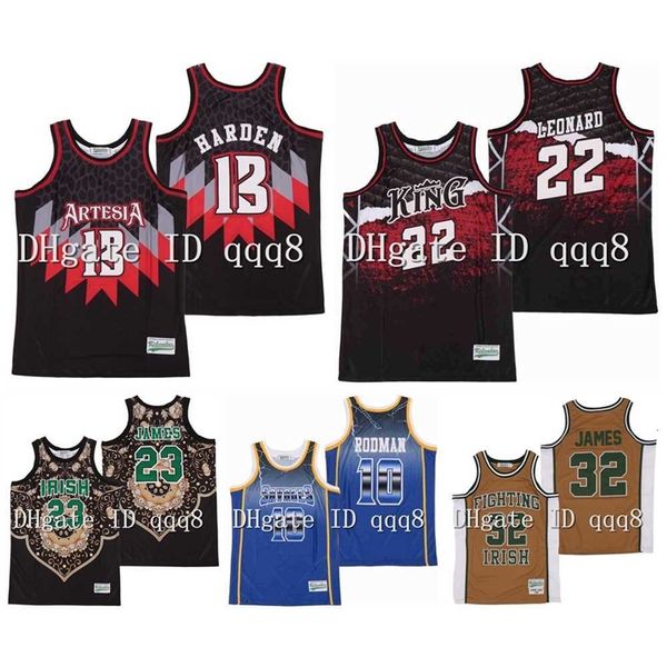 QQQ8 NCAA 23 James James 13 Harden Kawhi 22 Leonard Dennis 10 Rodman Jersey Irish High School 100% costura