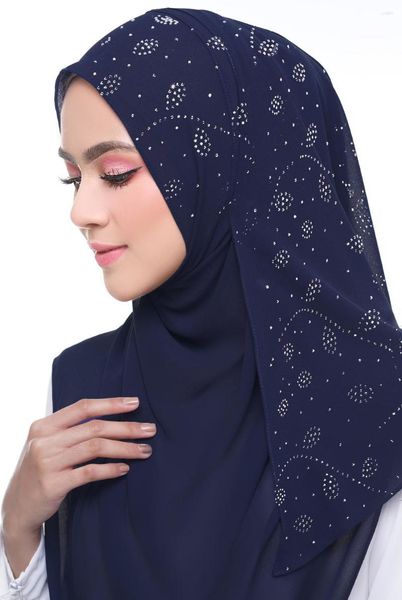 Lenços lenços femininos chiffon lenço de folha de diamante hijab shawls envolve cores sólidas muçulmanas 20 cores