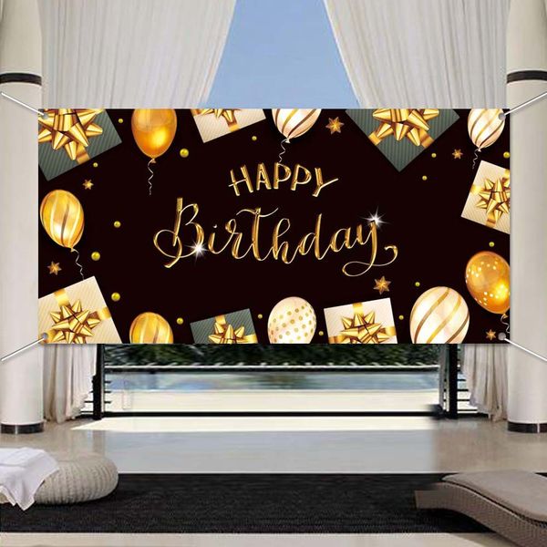 90 x 180 cm großes Happy Birthday Party-Banner, Dekoration für Kinder, Männer, Frauen, Hintergrund, Hofschild, Partyzubehör für den Außenbereich, mit vier Messingösen