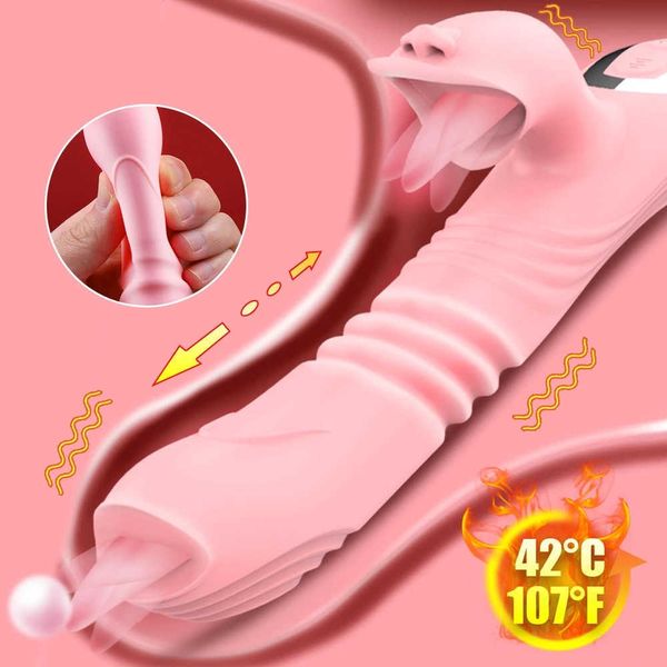 Articoli di bellezza Telescopico Doppia Lingua Dildo Vibratore Del Coniglio Per Le Donne Riscaldamento Rotante Clitoride Vagina Stimolatore del Punto G Giocattoli sexy Per Adulti