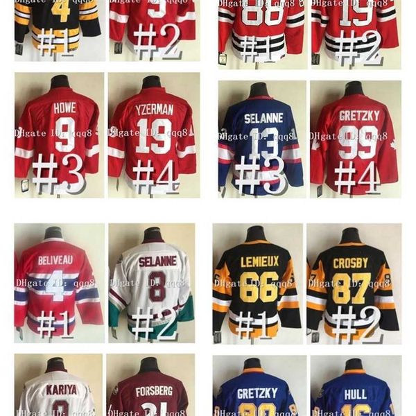 q888 Jugend Kinder Vintage Hockey Jersey Lemieux Sidney Wayne Gretzky Alex Ovechkin Teemu Selanne Bobby Orr Jaromir Jagr Pavel Bure Gordie