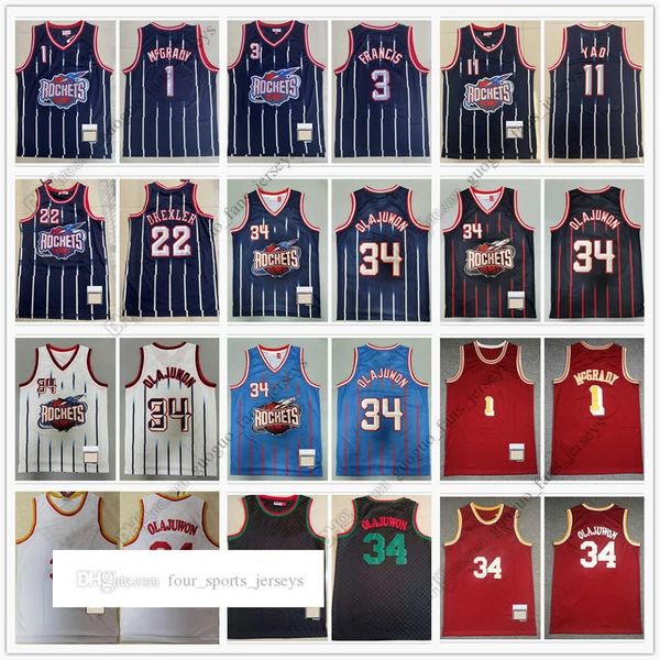 Custom Retro Mitchell e Ness Basketball Jerseys McGrady 1 Tracy Francis 3 Steve 11 Yao Ming Drexler 22 Clyde 34 Hak