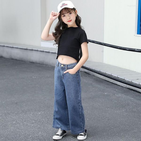 Kleidungssets Sommerkleidung für kleine Mädchen Crop Tops T-Shirt und Denim Mode Kinder Brief Outfits Boutique Kinder Jeans Zweiteiliges Set