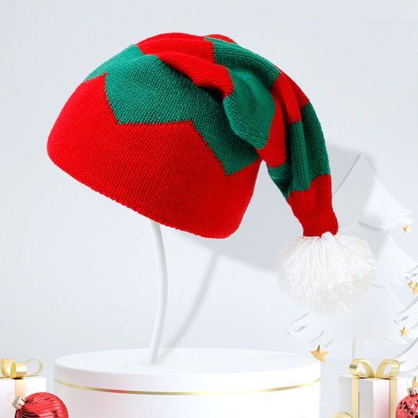 New Christmas Hats for Wome Kids X'mas Decoration Childing Christmas Knitting Xmas Hat Green Red Stripe com bola branca no topo RRD141