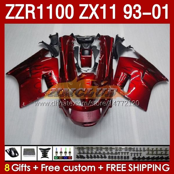 Body Kit Voor KAWASAKI NINJA ZX-11 R ZZR1100 ZX-11R ZZR 1100 CC ZX11 ZX 11 R 11R 165No.0 ZX11R 93 94 95 96 01 ZZR-1100 1997 1998 1999 2000 2001 OEM Volledige Kuip Metallic Rood