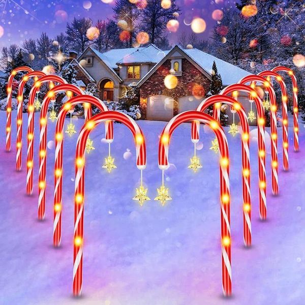 Solar Power Licht Weihnachten Zuckerstange Outdoor LED Garten Boden Stecker Krücke Lichter Jahr Dekor Atmosphäre