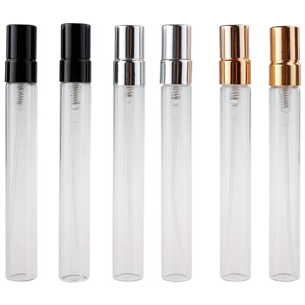 10ml Frost Clear Brown Glass Spray Bottle Parfüm Pen Tubes Leere kosmetische Flüssigkeitsverpackung Atomizer mit Black Gold Silver Cap