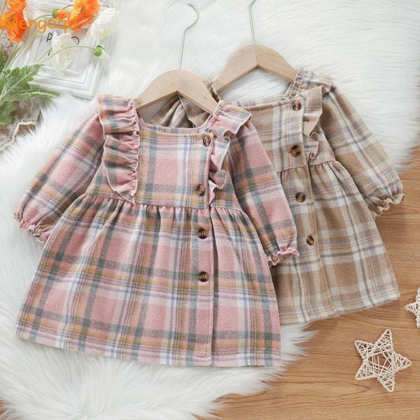 Vestidos da menina infantil meninas vestido 2023 outono inverno manga longa casual princesa xadrez festa babados roupas do bebê crianças 3m-3 anos