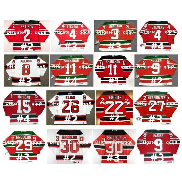 Q888 Vintage CCM Hockey Jersey Ken Daneyko Скотт Стивенс Дьявол Скотт Нидермайер Мартин Бродетур Патрик Элиас Клод Лемье Виачеслав Фетисовой