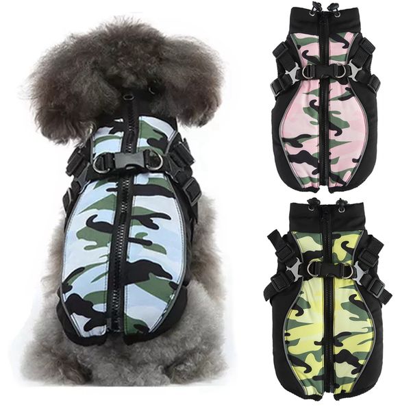 Abbigliamento per cani per il freddo Inverno Cani Cappotti con imbracatura Accogliente impermeabile imbottito Capispalla caldo Giacca per cani di piccola taglia Gilet riflettente Cappotto per cuccioli Imbracature L A512