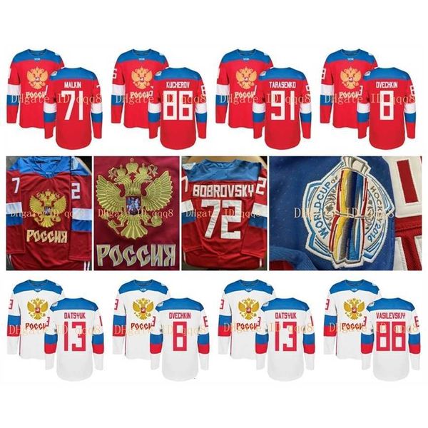 Q888 Copa do Mundo da Jersey da Rússia WCH 8 Alex Ovechkin Vladimir Tarasenko 71 Evgeni Malkin 72 Sergei Bobrovsky 13 Pavel Datsyuk Jersey de hóquei russo