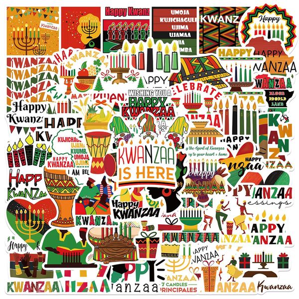 50pcs karikatür mutlu kwanzaa çıkartmaları çeşitli Afro -Amerikan Kinara Mumlar Çıkartma Dizüstü Dizüstü Motosiklet Graffiti Sticker